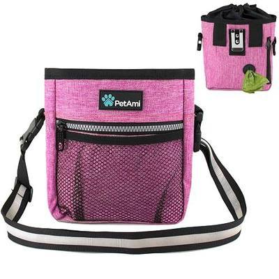 PetAmi Dog Treat Pouch, Pet Treat Pouch for Training, Dog Walking Bag Holder for Kibbles, Pet Food Toy, Dog Trainer Essentials Supplies, Poop Bag Dispenser, 3 Ways to Wear (Pink)