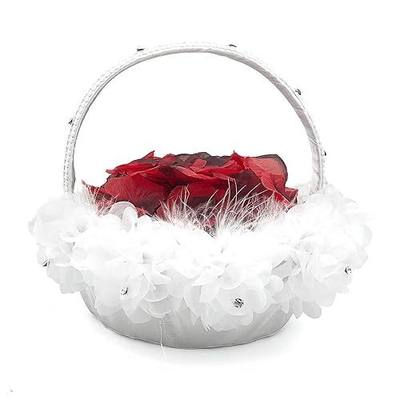 Buart Wedding Flower Girl Basket with Ostrich Fluff and Lace Flowers,9 inch by 9.5 inch