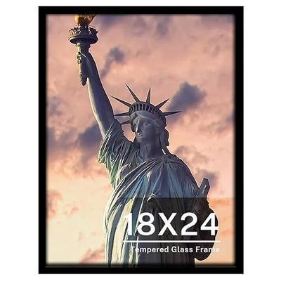 ONE WALL Tempered Glass 18x24 Poster Frame, Black Wood Photo Picture Frame for Wall Vertically or Horizontally Display - Mounting Hardware Included