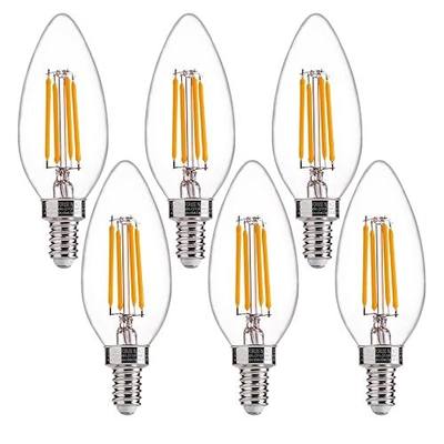 FLSNT 60W Equivalent LED Chandelier Light Bulbs, Dimmable, E12 Base, Clear B11 LED Filament Candelabra Bulbs, 2700K Soft White, 6 Pack