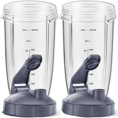 MEET JUICE 2-Pack 32oz Replacement Cups with Flip-Top To-Go Lids & Gaskets (4-Inch Diameter) ;Compatible with NutriBullet 600W/900W Series;NOT for Magic Bullet,Lean, RX