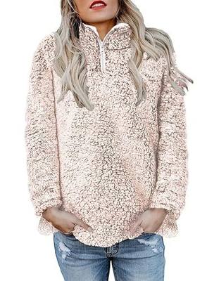 Dokotoo Womens 2023 Fashion 1/4 Quarter Zip High Neck Fluffy Fleece Sherpa Sweatshirt Pullover Outerwear S-XXL