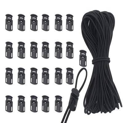 YaHoGa 25PCS Cord Locks Spring Toggle Stopper 10 Yards Stretch String Black | 1/8 Inch Cord Stretch String For Drawstring, Shoelaces, Clothing, Backpack, Bags