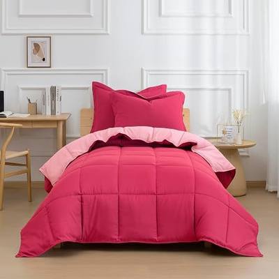 HIG 3pc Pink Twin/Twin XL Bedding Comforter Set Duvet Insert Blanket | All Season Use, Reversible, Lightweight, Box Stitched, 4 Corner Tabs, Breathable, Soft, Machine Washable