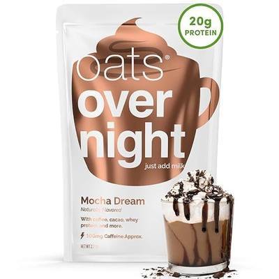 Oats Overnight - Mocha Dream - 20g Protein, High Fiber Breakfast Shake 100mg Caffeine - Gluten Free, Non GMO Oatmeal (2.7 oz per meal) (8 Pack)