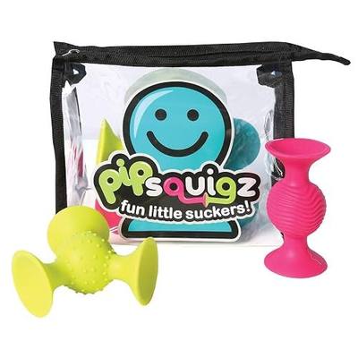 Fat Brain PipSquigz Bundle - 6 Piece Baby Rattle Suction Cup Toys, BPA-Free Sensory Toy Set with Storage Bag - Silicone Bath Toys