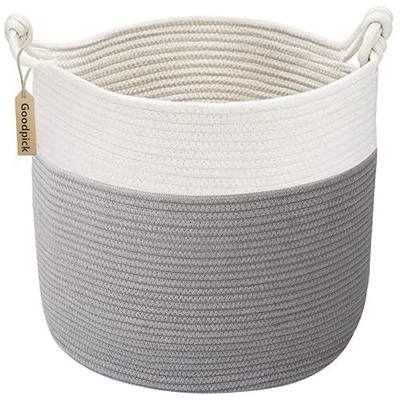 Goodpick Woven Rope Blanket Basket Living Room, 40L, Grey | Small Laundry Basket for Organizing Baby Clothes, Blankets & Pillows, Great for Bedroom Nursery Home Décor