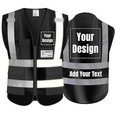High Visibility Safety Vest Customize Your Logo Protective Workwear 5 Pockets Outdoor Work Vest (S, Black)