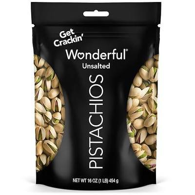 Wonderful Pistachios In-Shell Unsalted Nuts, 16 Ounce Resealable Bag, Protein Snacks, Gluten Free, Healthy Snacks for Adults