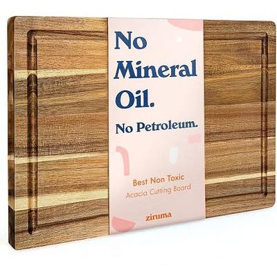 Non-Toxic Acacia Wood Cutting Board, Mineral Oil & Plastic Free, 16x11 in | Petroleum & BPA free. FSC-certified wood. Knife-friendly surface. Beeswax, flaxseed & lemon oil finish.