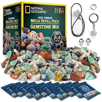 National Geographic Rock Tumbler Refill Kit 3 lbs. of Rough Gemstones and Rocks for Tumbling Including Amethyst and Quartz Supplies Include Tumbler Grit and Jewelry Accessories