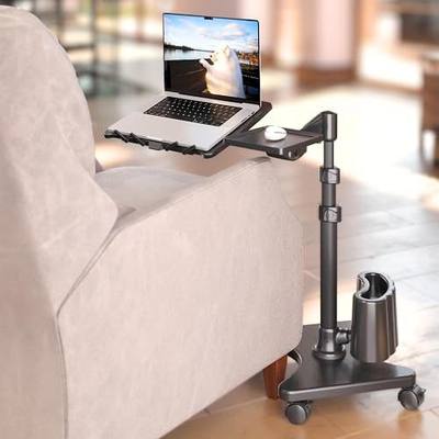 LEVO G2 Deluxe Rolling Laptop Stand with Mouse Tray, Charcoal & Black | Tilting platform, swing arm, locking wheels, heavy-duty overbed workstation for chair, couch, recliner, remote work or gaming