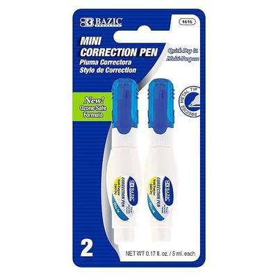 BAZIC Products Mini Correction Pen, Metal Tip, Fast-Dry White, 5mL, 2 Pk | mini correction pens, 5 mL each, metal tip for precise edits, Fast-dry opaque white for clean rewrites