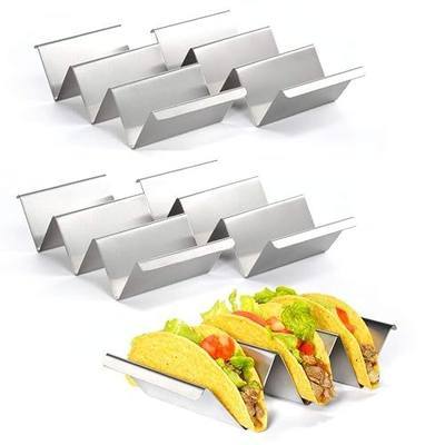 Taco Holder – Set of 4 Stainless Steel Taco Holder Stand,Tortilla Makers Holds Up to 3 Tacos,8.5” x 4” Taco Rack Safe for Oven, Dishwasher and Grill, Perfect To Keep Your Delicious Tacos