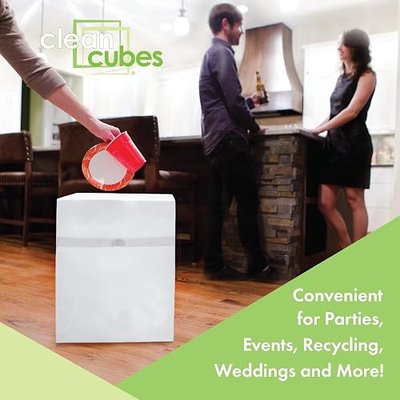 Clean Cubes 13 Gallon Disposable Pop-Up Trash Cans, 6-Pack (White) | One Pack Covers the Whole Party, Place a Bin in Every Corner, No Assembly, Built-In Liner, Toss the Whole Bin When Full