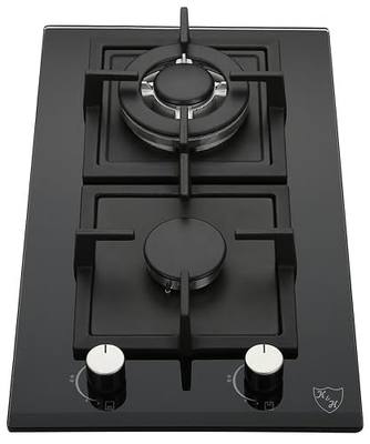 K&H 2 Burner 12 Inch Built-in LPG/Propane Gas Stove Top Glass Surface Cast Iron Cooktop UL/ETL Certified 2-GCW-LPG