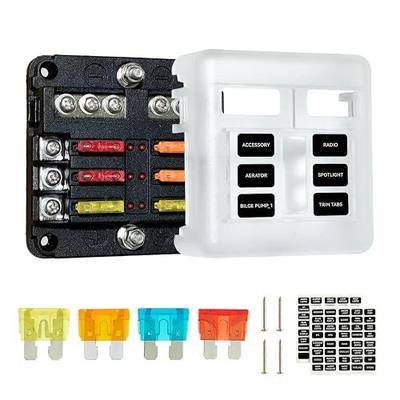 SOYOND 12 Volt Fuse Block, Boat Marine Fuse Block Panel with LED Warning Indicator Damp-Proof Cover 6 Circuits Fuse Box with Negative Bus Fuse Panel for Car Boat RV Truck Dc 12-24v