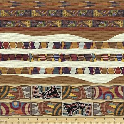 Ambesonne Tribal Fabric by The Yard, Traditional Folk Cultural Featured Trippy Boho Abstract Design, Decorative Fabric for Upholstery and Home Accents, 3 Yards, Brown