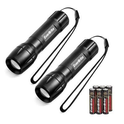 EverBrite LED Mini Flashlight 2 Pack Zoomable LED Torch, Water Resistant, 3 Modes High/Low/Strobe, Pocket Size, Batteries Included