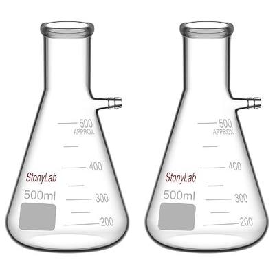 StonyLab 2-Pack 500ml Borosilicate Glass Filtering Flask, Bolt Neck with Tubulation
