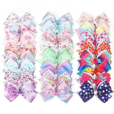 24PCS 4.5Inch Bows for Girls Grosgrain Ribbon Rainbow Hair Bow Pigtail Bows | Hand-made multicolor hair bow, fit baby girls,little girls,back to school hair accessory