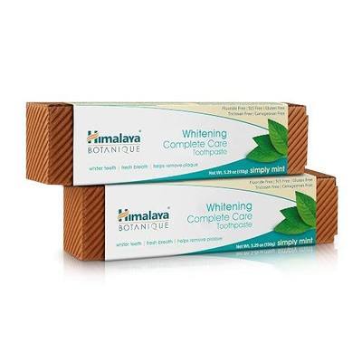 Himalaya Botanique Whitening Complete Care Toothpaste Mint, 5.29 oz, 2 Pack | Fluoride Free Toothpaste Supports Teeth Whitening & Fights Plaque - No Artificial Flavors or Colors, SLS Free, Cruelty Free