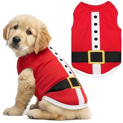 Parisian Pet Dog T-Shirt - Embroidered Santa Outfit - Lightweight Cotton Dog Christmas Outfit - Sleeveless Funny Christmas Pet Clothes - Machine Washable Shirts for Large Dogs - S