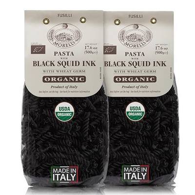 Morelli Squid Ink Black Pasta Noodles Fusilli (Rotini) - Organic Italian Pasta, Durum Wheat Semolina, Nero Di Seppia Made in Italy - 1.1 lb (500g) (2 Pack)