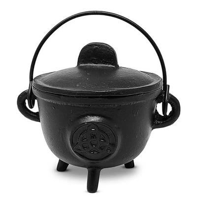 New Age Imports, Inc. Cast Iron Cauldron w/handle & lid, ideal for smudging, incense burning, ritual purpose, decoration, halloween decoration, candle holder, etc. (Pot Style 4" Dia (BR90))