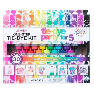 Tulip One-Step Tie-Dye Kit Party for 5, Large Party Activity, Arts & Crafts Gift, Vibrant Colors, Permanent Fabric Dye, Easy Clean-up, 8 Fun Techniques Included, 15 Prefilled Full Size Bottles