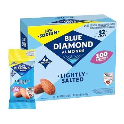 Blue Diamond Almonds Low Sodium Lightly Salted Snack Nuts, 100 Calorie Packs, 0.6 Ounce (Pack of 32)