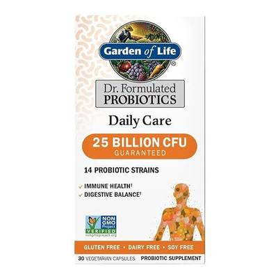 Garden of Life Dr. Formulated Probiotics Daily Care 30 Capsules 25 Billion CFU 14 Strains Immune Health Digestive Balance, Gluten Free,Soy Free