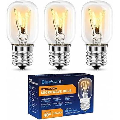 BlueStars 8206232A KEI 125V 40W Microwave Bulb E17 Base, Compatible with Whirlpool Microwave Light Bulb Under Hood - Replaces 1890433 8206232 AP4512653 - Pack of 3