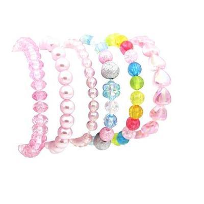 BGSHEMNI 6 Pieces Princess Bracelets,Rainbow Stretchy Bead Bracelets Pink Love Bracelet,Girls Costume Jewelry Set