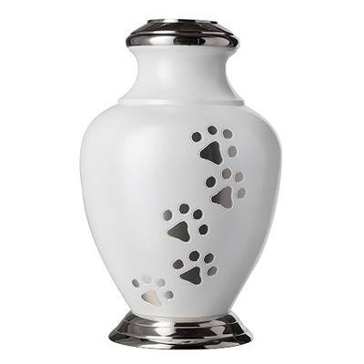 Kennedy Paws Series Pet Urn for Dogs and Cats, Handmade Aluminum Memorial Cremation Urn (Small - Pets up to 25 lbs, Cloud White)