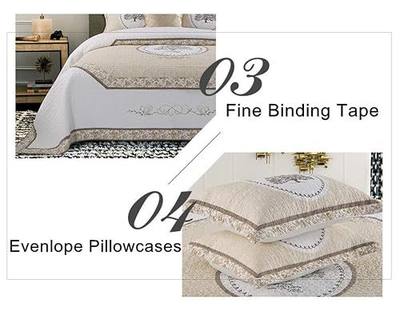 Life Tree Quilt Set King Size 100% Cotton Greyish White Boho Floral Bedspread Coverlet Set Luxury Euro Patchwork Embroidered Bed Set Farmhouse Classic Palace Style Comforter Blanket Cover