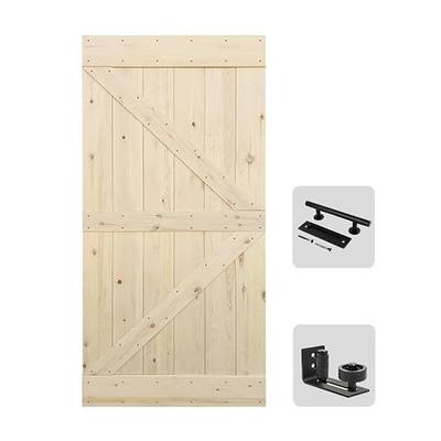 S&Z TOPHAND 42in x 84in Barn Door, Unfinished British Brace Knotty Pine/American Traditional Country Style/Single Surfaces/A Simple Assembly is Required