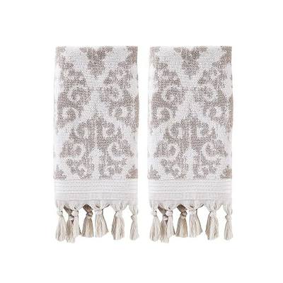 SKL Home Mirage Fringe 100% Turkish Cotton Hand Towel (2-Pack), Taupe , 16x26 in