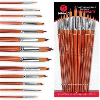 DUGATO Artist Round Paint Brush Set, 13-Piece Long Handle Round Pointed Tip | Anti-Shedding Nylon for Watercolor, Acrylic, Oil, Gouache, Ink & Tempera