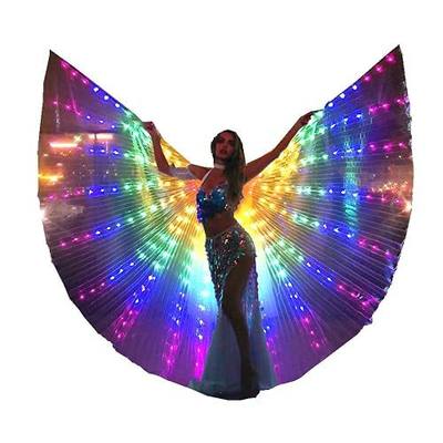 LED Isis Wings Glow Light Up Belly Dance Costumes with Sticks Performance Clothing Carnival Halloween