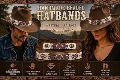 Cowboy Western Beaded Hat Band Rodeo Style Handmade