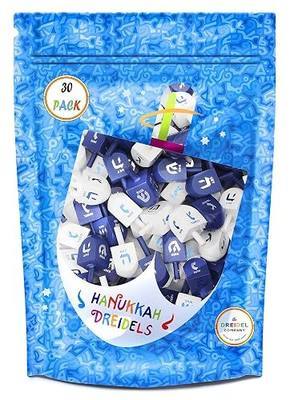 The Dreidel Company 25 Solid Blue & White Wooden Hand Painted Hanukkah Dreidels with English Transliteration - Includes 3 Detailed Game Instruction Cards (25-Pack)