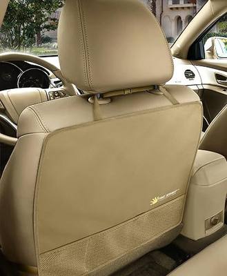 Luxury Clean-Edge Kick Mat w/Mesh Pocket - Seat Back Protector and Seat Cover with Invisible Strap and Stiff Edging - Light Tan/Light Beige (1 Mat)