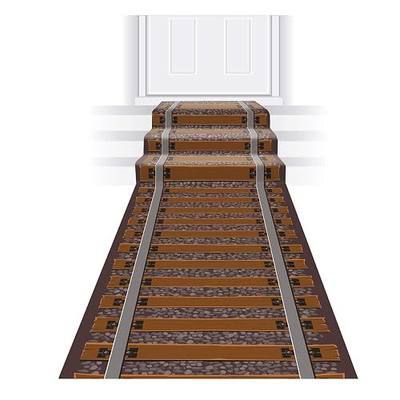 Beistle Novelty Printed Polyester Fabric Railroad Track Aisle Runner for Western Theme Birthday Parties Christmas Party Supplies 24" x 10' | Realistic Train Track Printed Thin Polyester, Floor Decoration with Double Stick Tape, Indoor Outdoor
