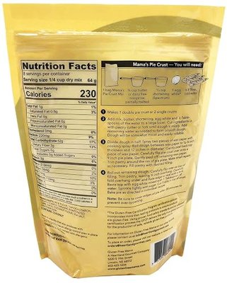 6054 | Gluten Free Mamas Pie Crust Mix | 18 oz. Bag. Light and Flaky - Certified Gluten Free Ingredients - All Purpose - Safe for Celiac Diet - Easy to Store