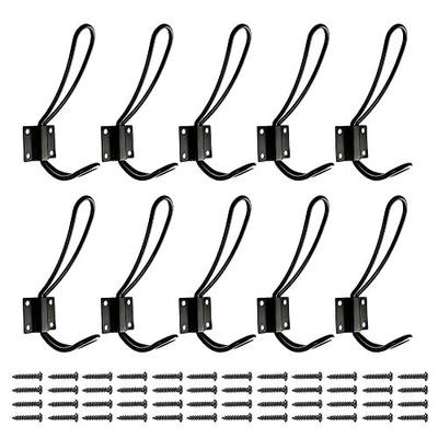 OUSHINAN Rustic Entryway Hooks | 10 Pack of Black Wall Mounted Vintage Double Coat Hangers with Large Metal Screws Included
