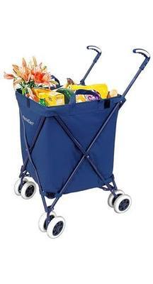 Versacart Transit -The Original Patented Folding Shopping and Utility Cart, Water-Resistant Heavy-Duty Canvas with Cover, Double Front Swivel Wheels, Compact Folding, Transport Up to 120 Pounds, Blue
