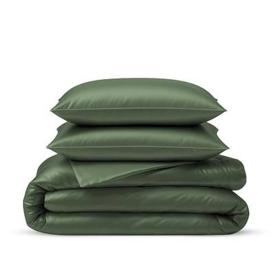 Linenwalas Duvet Cover Set Queen Size - Viscose Derived from Bamboo Soft, Breathable, Light Weight, Cooling Comforter Cover with Zipper Closure and Corner Ties (Queen, Avocado Green)