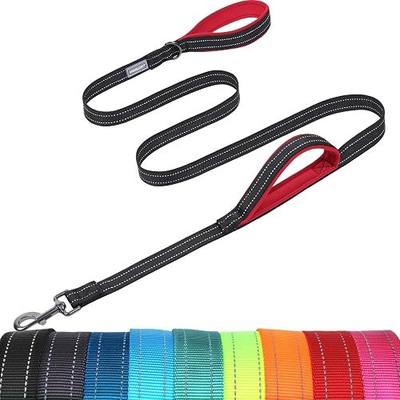 VIVAGLORY Double Handle Dog Leash Twingrip, 5ft x 1in, Black | Dog Leash for Collar with Traffic Handle & 2 Loop for Walking & Training, Traffic Control Reflective Heavy Duty Puppy Pet