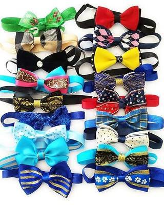 PET SHOW Cute Bow Ties Collar for Small Dogs Puppy Cats Adjustable Bowties Neckties Pet Grooming Accessories Assorted Randomly Pack of 50 (Boy Bow Ties)